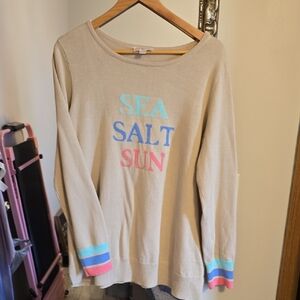Belle by Kim Gravel Cream 'SEA SALT SUN' Graphic Crewneck Sweater